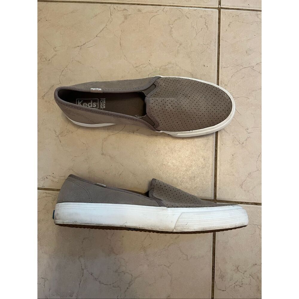Keds Taupe Double Decker Perforated Suede Slip On Sneaker Women's Size 8
